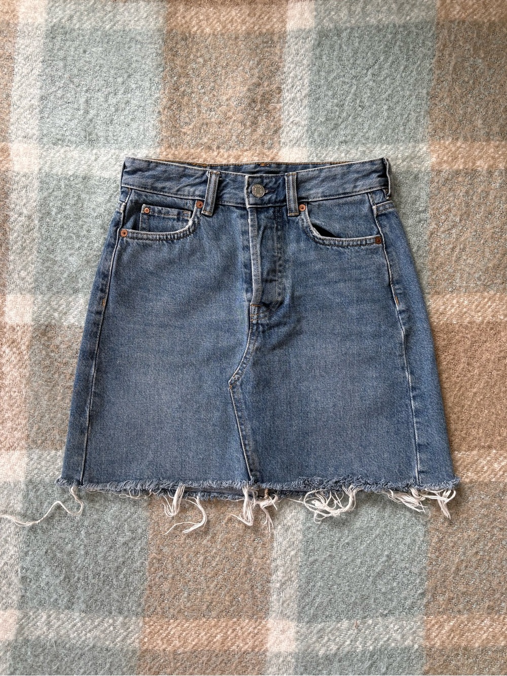 Denim Frayed Hem Mini Skirt - Picture 1 of 10